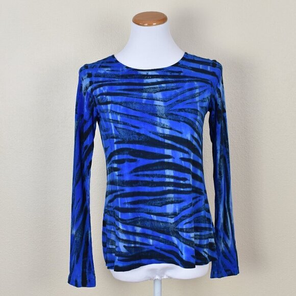 Annie Turbin Tops - Annie Turbin Blue Tiger Stripe Tie Dye Boatneck Long Sleeve Top 1/S